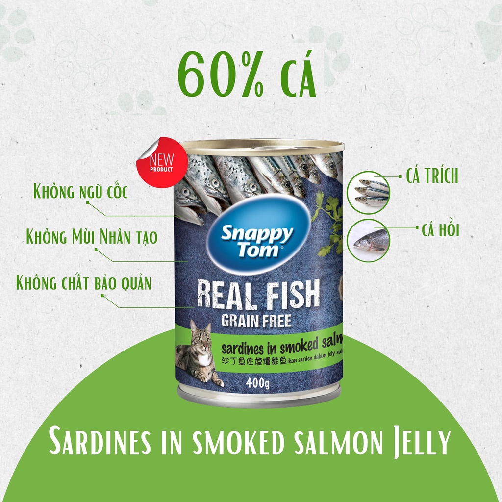 Pate Snappy Tom Real Fish - Pate thịt cá Snappy Tom cho mèo mọi lứa tuổi lon 400g