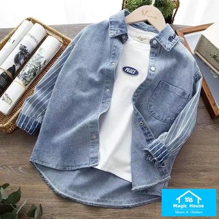 M & h ~ áo sơ mi denim tay dài phong cách mới 2024 dành cho bé trai