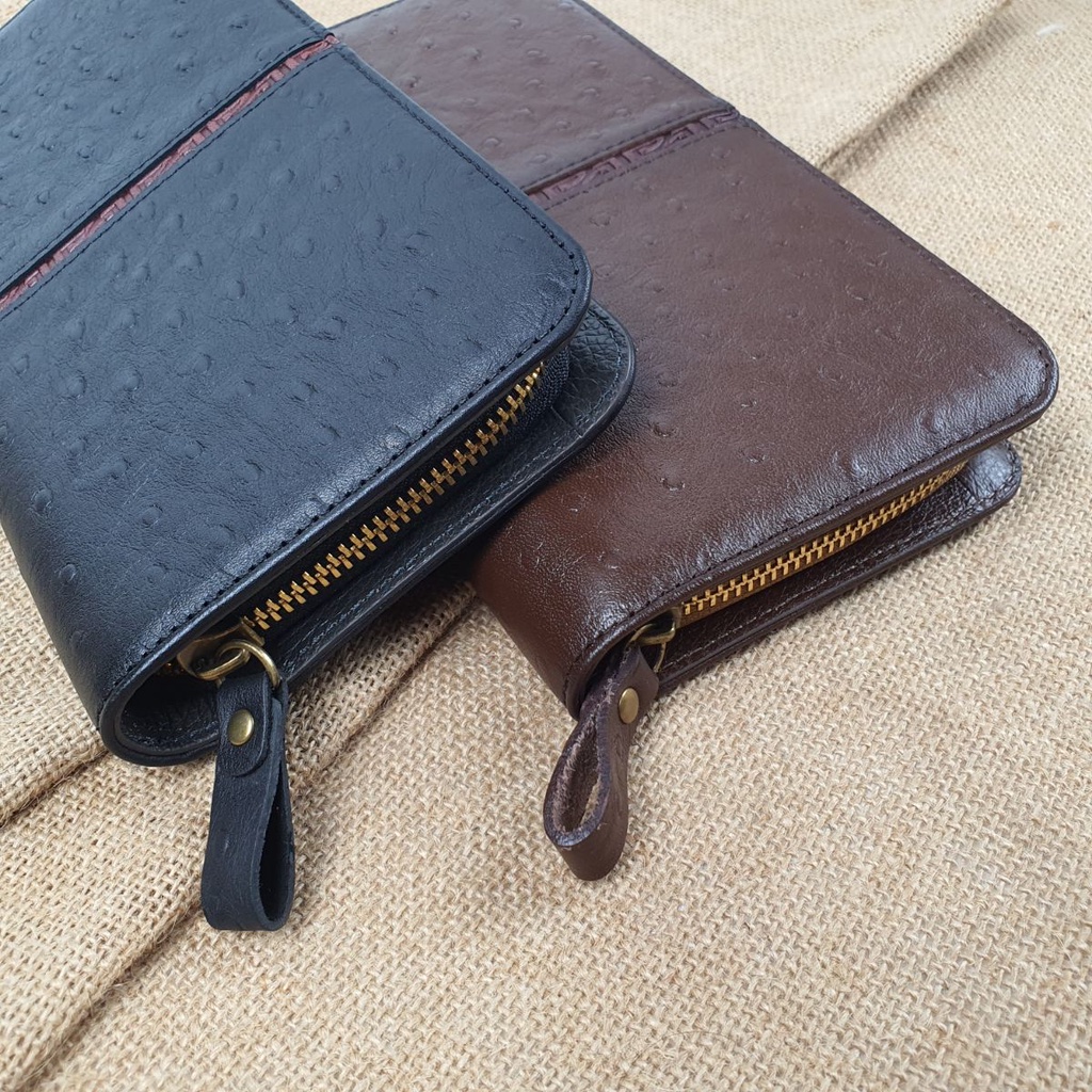 Ví cầm tay nam nữ da bò vân đà điểu WL126VB  - 100% da bò thật, BH 3 năm