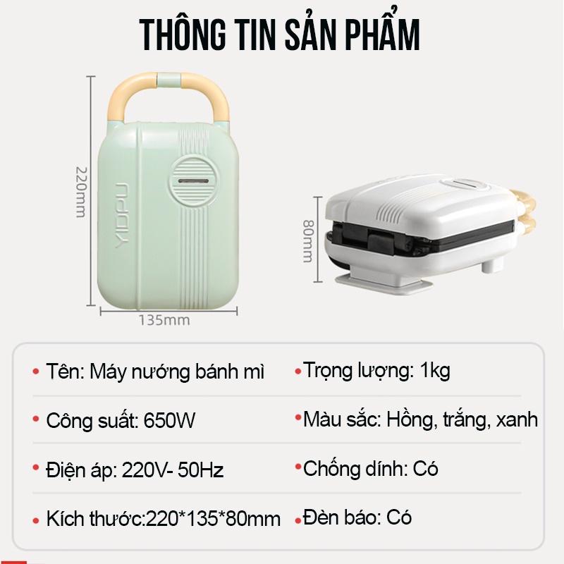 Máy Kẹp Nướng Bánh Mì Máy Ép Bánh Mì Sandwich Máy Làm Bánh Waffle Rán Trứng Làm Đồ Ăn Sáng Nướng Thịt 2 Mặt Nướng Nhanh