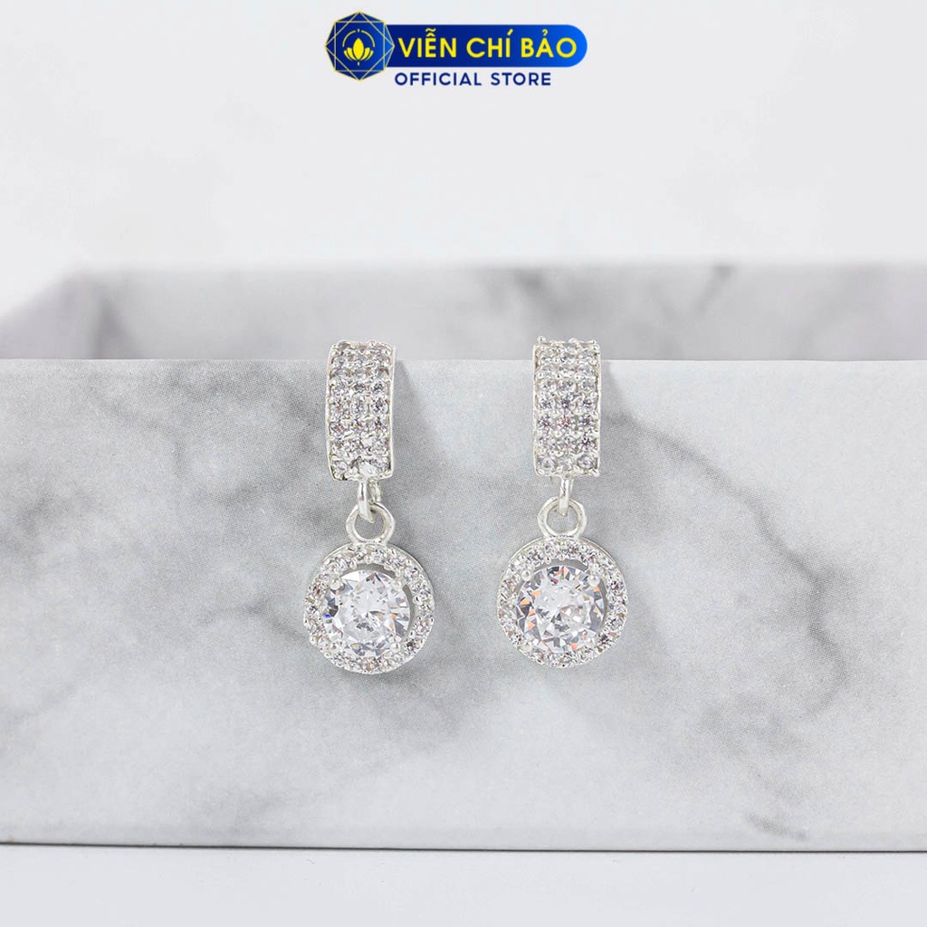 Bông tai bạc nữ mặt tròn đá trắng chất liệu bạc S925 thời trang phụ kiện trang sức nữ Viễn Chí Bảo B400506x
