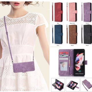 HOCE ZFold7 Vỏ da có dây chuyền cho Samsung Galaxy Z Fold 7/6/5/4/3, khe cắm thẻ, 5G