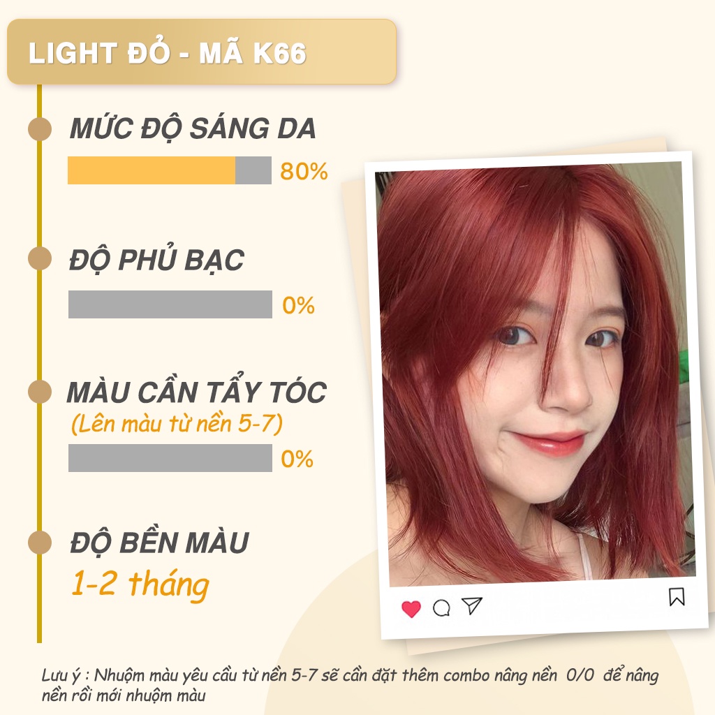 Set nhuộm tóc KamiLD màu LIGHT ĐỎ màu thời trang không cần tẩy mùi hương socola không khô tóc