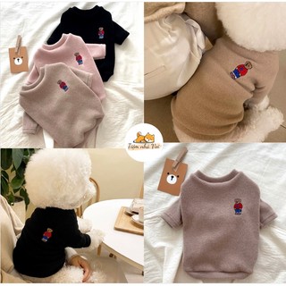 Áo thun thêu gấu teddy áo đỏ xinh xắn mùa thu đông cho thú cưng