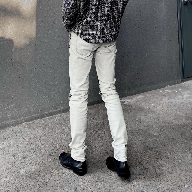 Quần Biker Jeans khoá ZIP mài bạc