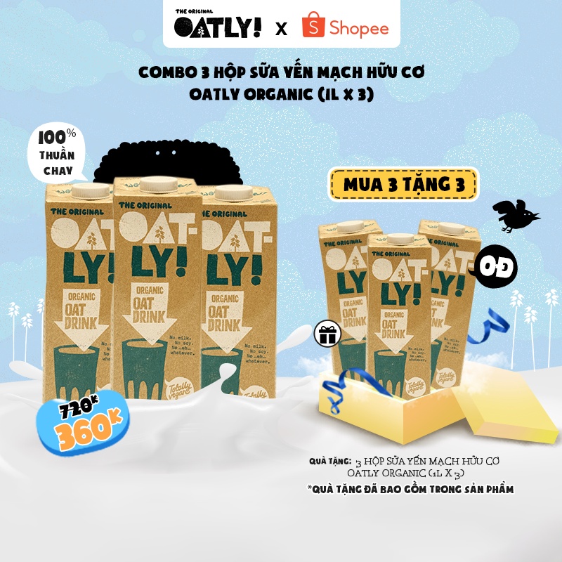 3 hộp sữa yến mạch Oatly Organic 1L