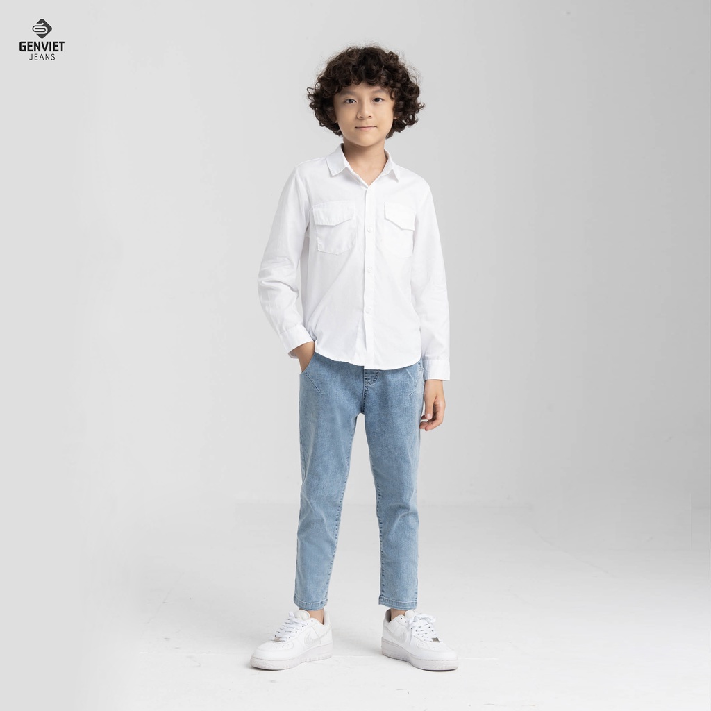 [Mã FATOP12 giảm 30K đơn 150K] Áo Sơ Mi Bé Trai Genviet Jeans Kids Sơ Mi Trắng Hàn Quốc N3123C8059