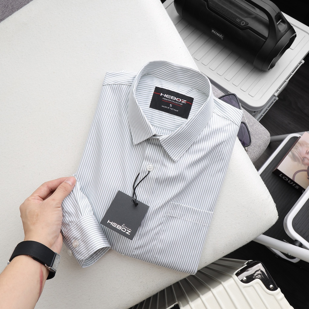 Áo sơ mi nam cổ bẻ họa tiết kẻ sọc, chất vải bamboo mềm mịn Heboz 3M - 00001300
