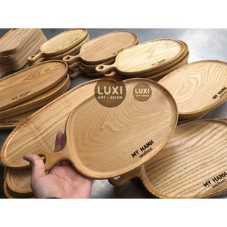 Khay - Thớt gỗ lệch có tay cầm decor 28 (KT: 28x15cm)