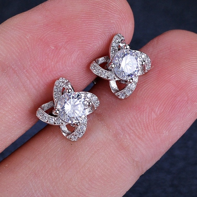Kim Cương Nhân Tạo Moissanite May mắn bốn lá bông tai Bông tai S925 bạc Mosan khoan D màu (5mm)50 điểm có thể vượt qua bút khoan, hộp đóng gói với giấy chứng nhận giám định