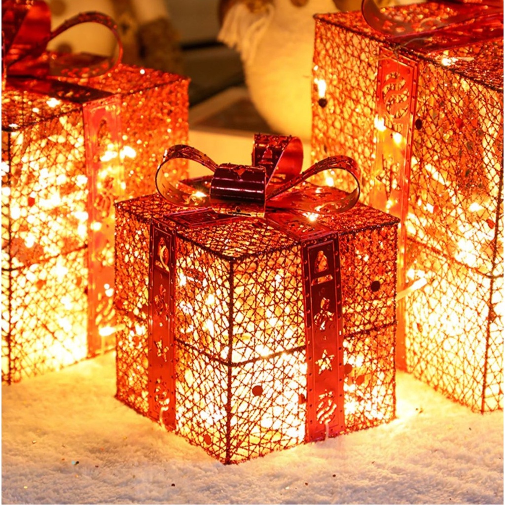 Set bộ 3 hộp quà giáng sinh có đèn led trang trí