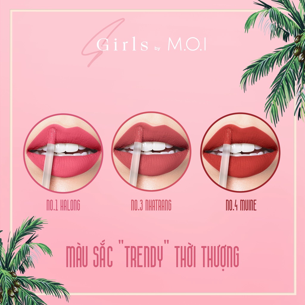 Set Son Kem Lì Sgirls by MOI Cosmetics chất nhung lì mềm môi nhiều dưỡng (3 thỏi x 4g)