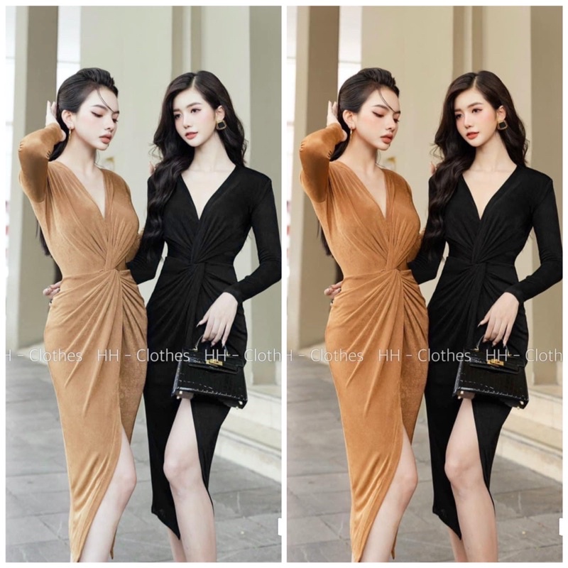 Đầm thun kim sa dự tiệc phom body xẻ đùi