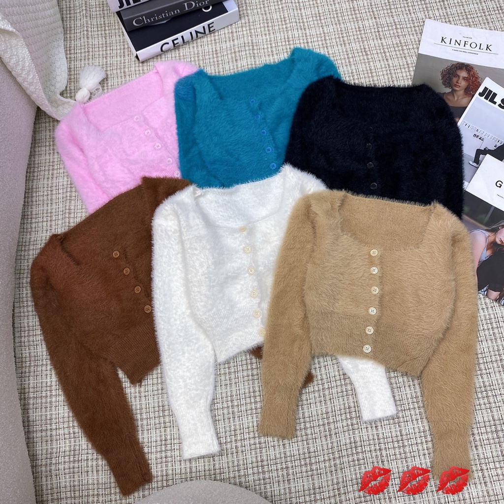 Cardigan Nữ Lông Thỏ, Áo Len Croptop Kéo Khóa Hàng Quảng Châu Loại1