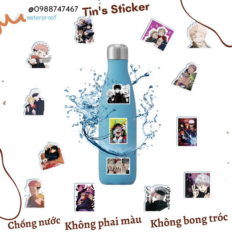 Set combo 50 miếng dán sticker Hoạt hình anime Chú Thuật Hồi Chiến Jujutsu Kaisen chống thấm nước dán nón mũ bảo hiểm
