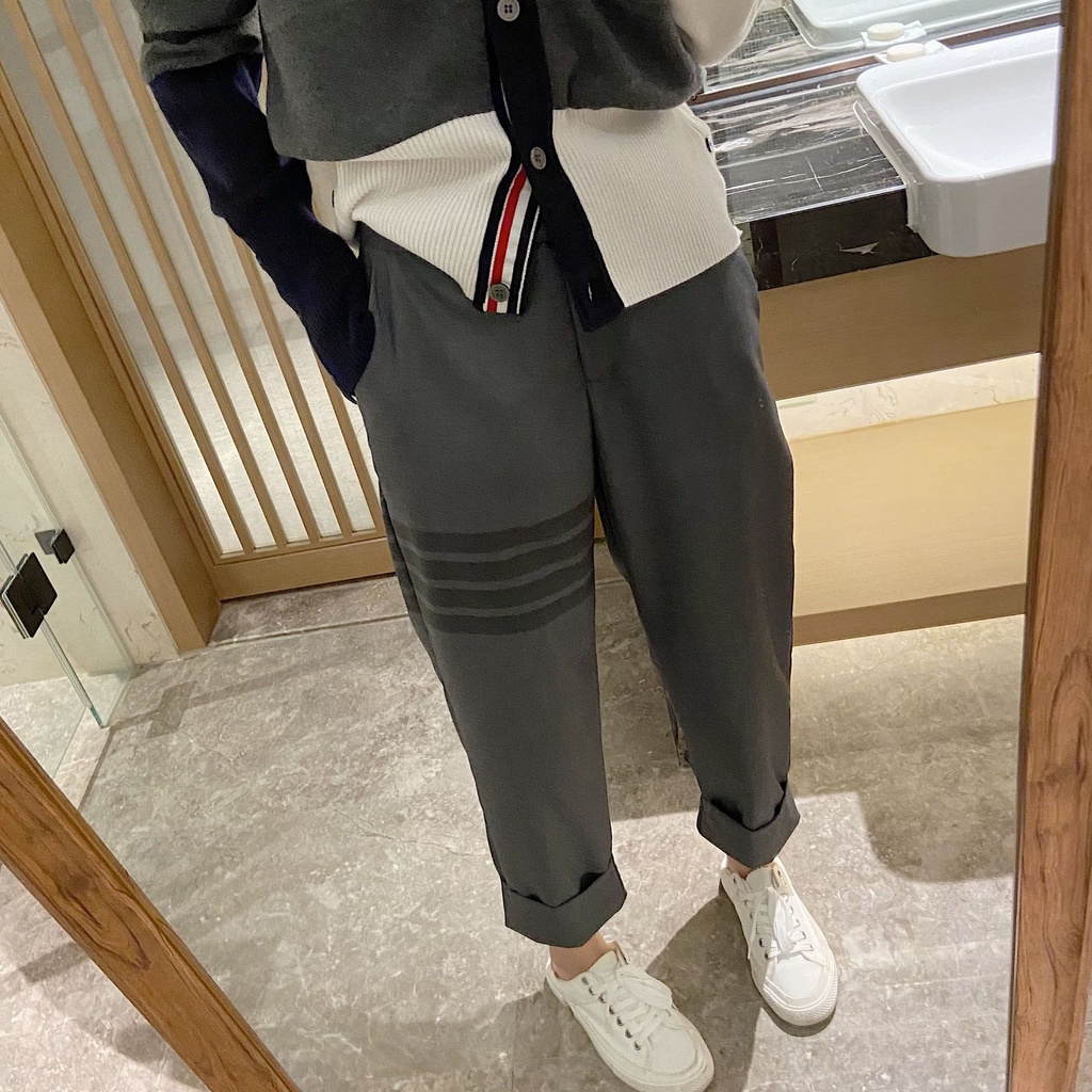 22 Spring and Autumn casual suit pants Thom Browne women's casual cropped pants suit pants gray slim slim straight pants trendy