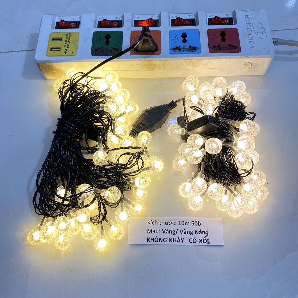 Dây Đèn Led Trang Trí Bi Bọt Màu Vàng Dài 10 Mét / 9 Mét Bóng Pha Lê Lung Linh Decor Noel Lễ Tết Quán Cafe