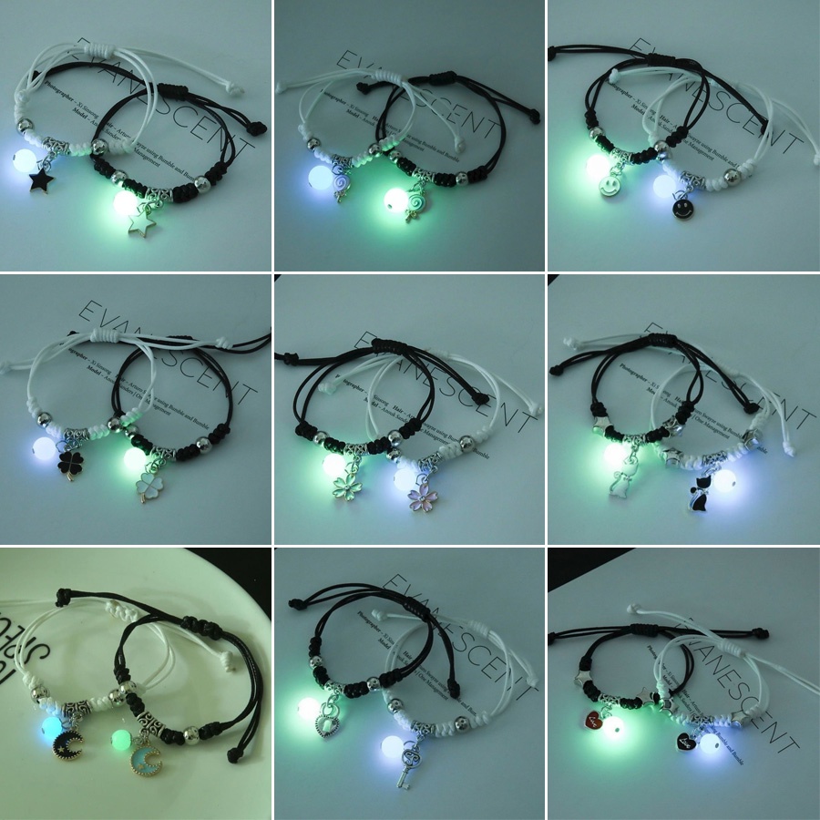 Set 2 Vòng Tay Dây Thừng Mặt Trăng Và Ngôi Sao Phát Sáng Trong Bóng Tối