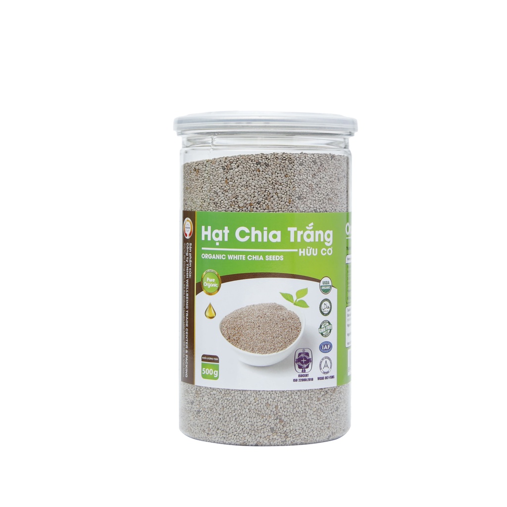 Hạt Chia Hữu Cơ Wellbeing / Bao bì xanh / Hạt Chia Hữu Cơ 100% chất lượng siêu sạch đen đẹp