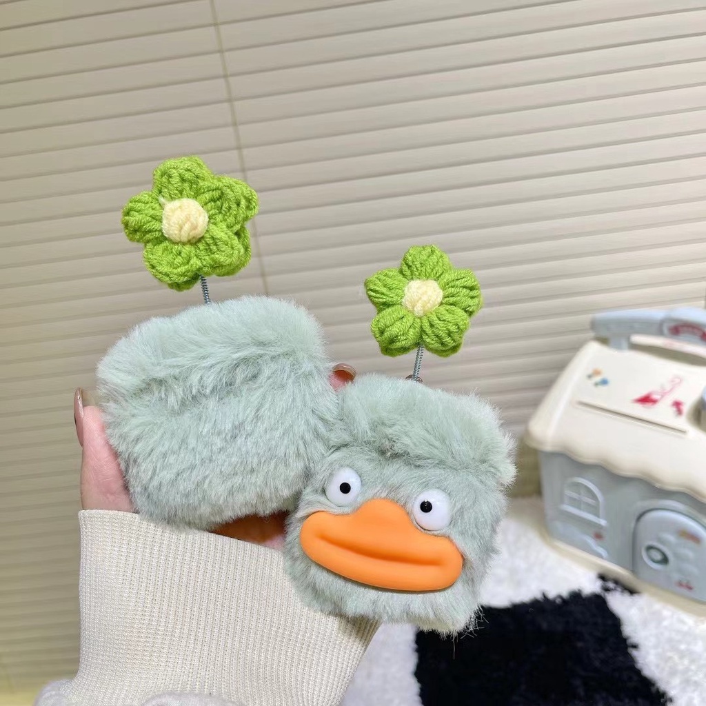 Vỏ Bảo Vệ Hộp Sạc Tai Nghe AirPods 1 / 2 / 3 / Pro / Pro2 Apple Không Dây Hình Vịt Và Hoa Dễ Thương Kèm Móc