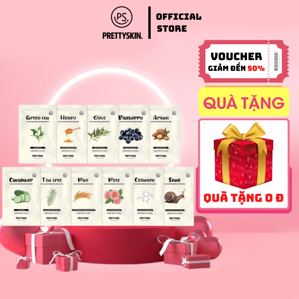 Mặt Nạ Giấy PRETTYSKIN, Cấp Ẩm, Dưỡng Trắng, Chống Lão Hóa & Se Khít Lỗ Chân Lông - 23 ml [ Auth - Hàn Quốc ]