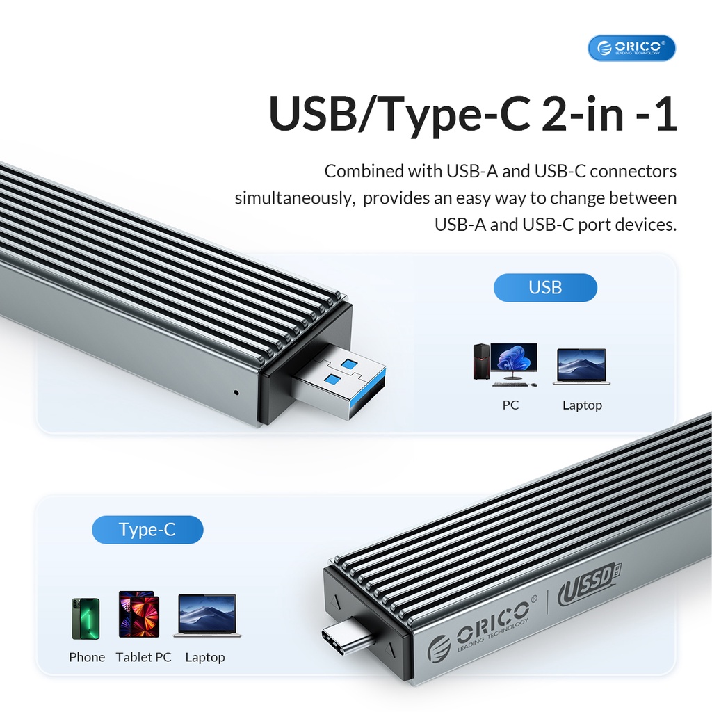 Orico Vỏ Ổ Cứng SSD 2 Trong 1 USB A Type-C M.2 Hỗ Trợ M2 NVMe M Key SATA NGFF M & B Key SSD (M2Pok)