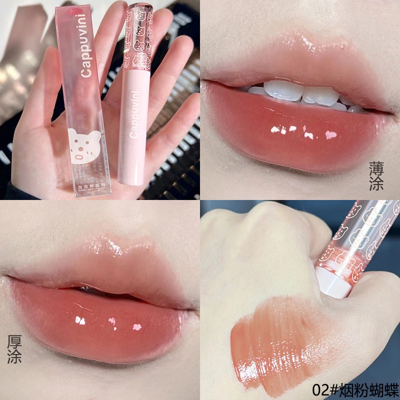 Son kem bóng CAPPUVINI gấu hồng Bubbly Bear Lip Glaze dưỡng môi căng bóng mềm mịn không thấm nước Son42 | BigBuy360 - bigbuy360.vn