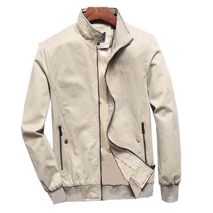 Áo khoác nam kaki FS 2 lớp lót dù mẫu trơn túi có khóa kéo.