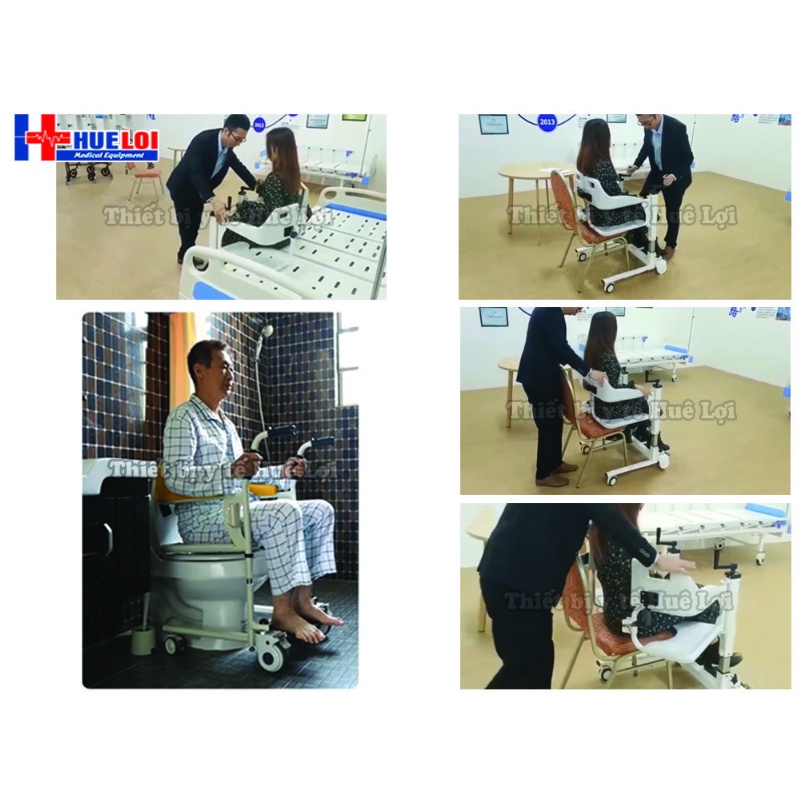 Xe nâng hạ bệnh nhân có bô vệ sinh, xe lăn ghép 2 mảnh, xe lăn