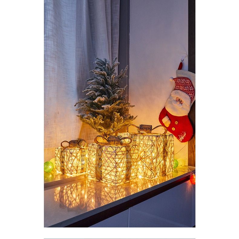 Set bộ 3 hộp quà giáng sinh có đèn led trang trí