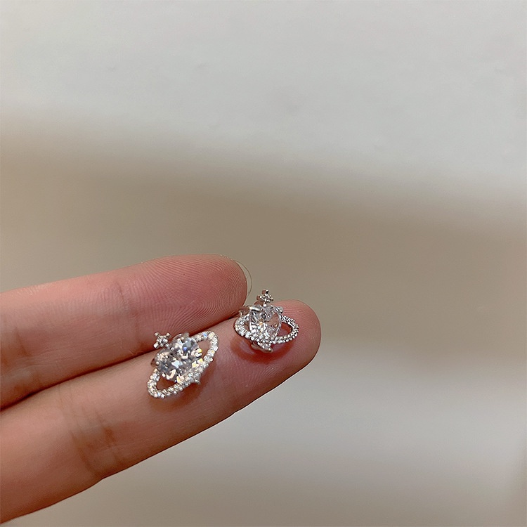 Bông Tai Mạ Bạc 925 Đính Đá Zircon Hình Hành Tinh Phong Cách Retro Hàn Quốc Cho Nữ