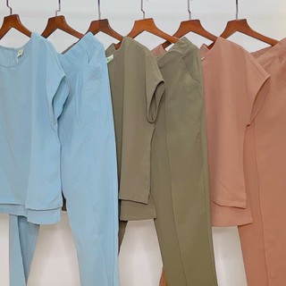 [HTA Linen Xốp] M032A - Set quần dài + áo tay lỡ