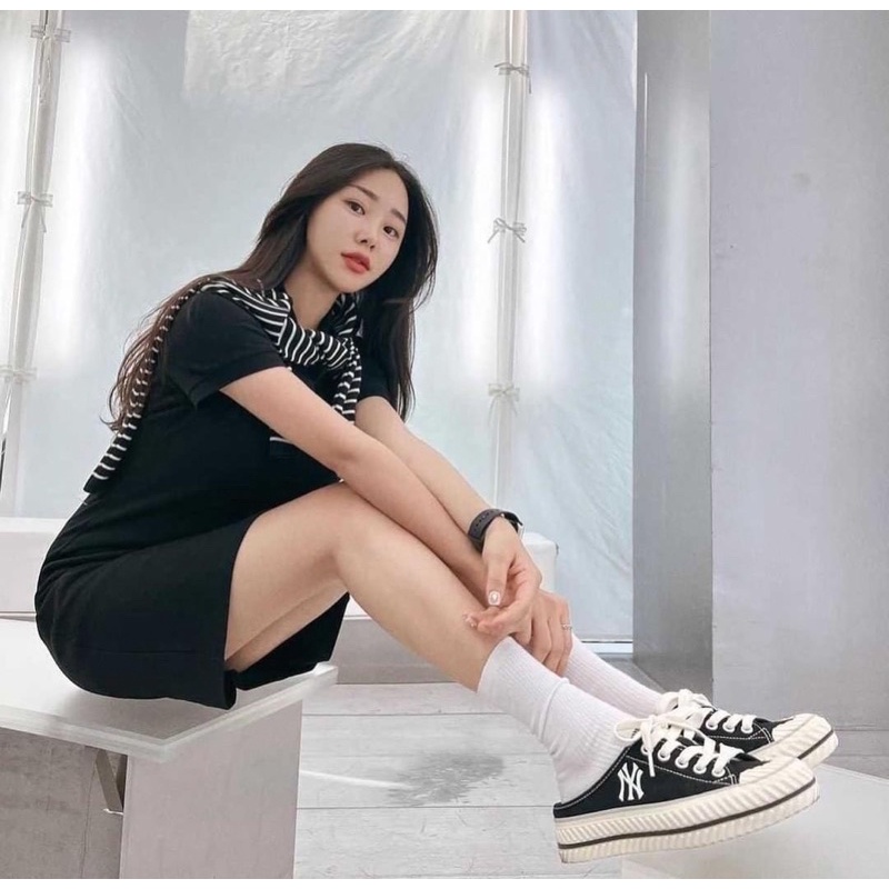 Giày đạp gót MLB đen basic bản mới