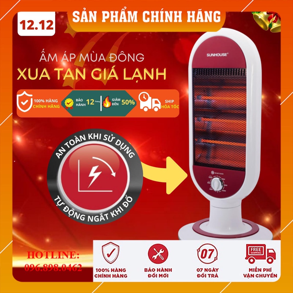 Quạt Sưởi, Máy Sưởi Hồng Ngoại Sunhouse SHD7022 Công Suất 1200w Làm Ấm Nhanh Tỏa Nhiệt Đều