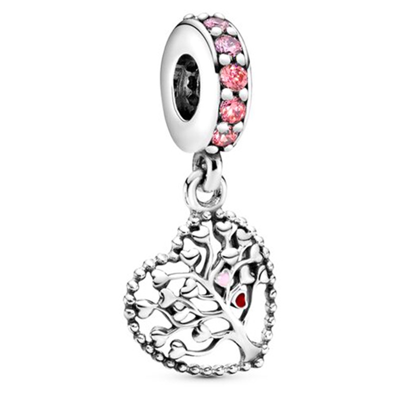 Hạt Charm Hình Trái Tim Và Chim Trái Tim Màu Hồng Tráng Men DIY Làm Trang Sức Cho Nam Và Nữ
