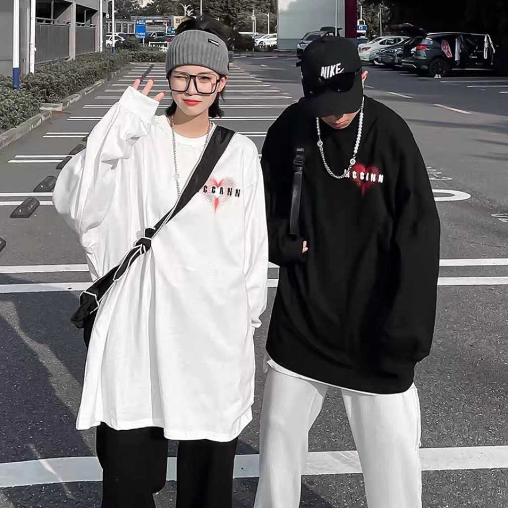 Áo sweater unisex CCANN, áo longtee dài tay họa tiết trái tim form rộng XESINU