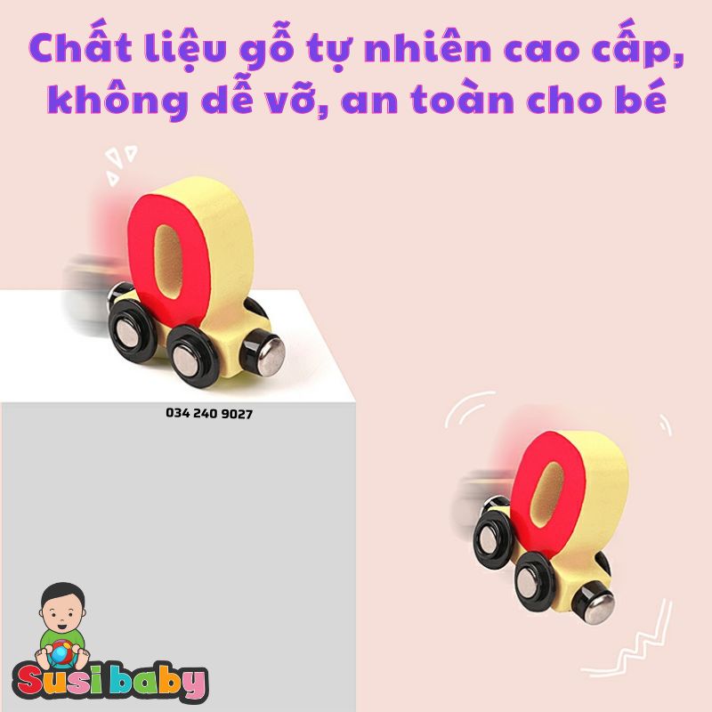 Tàu hỏa học số có đường ray - Đồ chơi gỗ giáo dục sớm, đồ chơi thông minh đoàn tàu chữ số cho bé vừa chơi vừa học