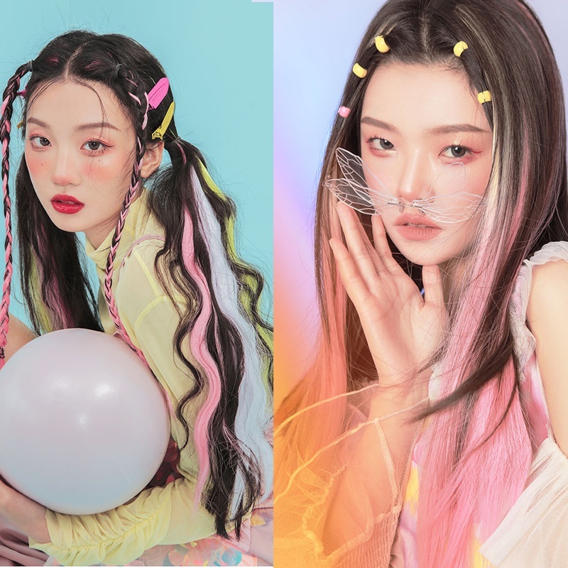 Tóc Giả Nối Dài 60cm Nhuộm Màu Ombre Dễ Thương Cho Nữ