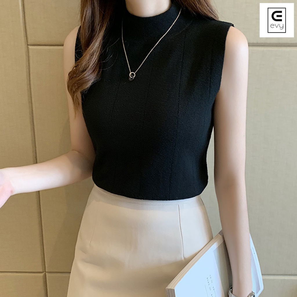 Áo len sát nách cổ 3 phân, áo dệt kim cổ lọ dáng ôm Sexy