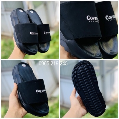 Dép quai ngang nam nữ Covernat đế độn 4cm Api bền,Dép Chữ C full đen Cover