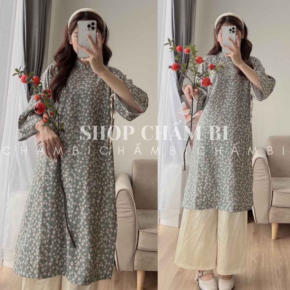 Áo dài nữ cách tân S.105, Set áo dài hoa nhí kèm quần mặc tết 6 màu cực xinh - Thời trang nữ Chấm Bi