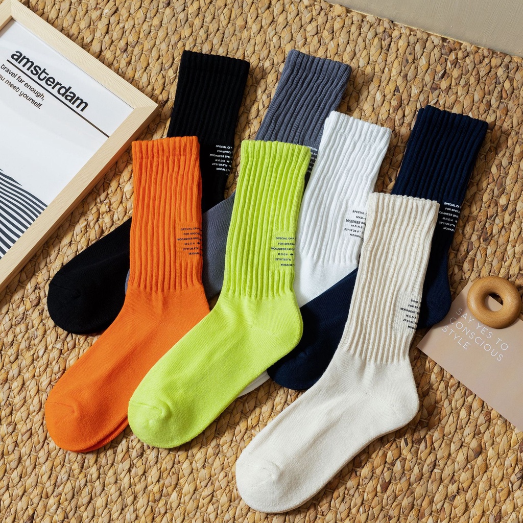 Vớ Dài 100% Cotton Màu Trơn Phong Cách Hip Hop Đường Phố Cho Nam