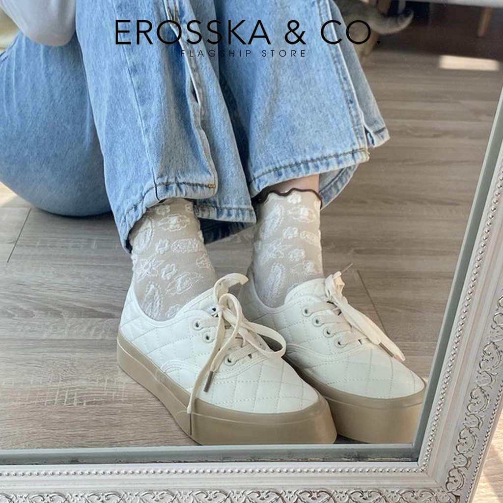 Erosska - Giày sneaker đế dày phối kem đi học phong cách vintage màu trắng - GS014