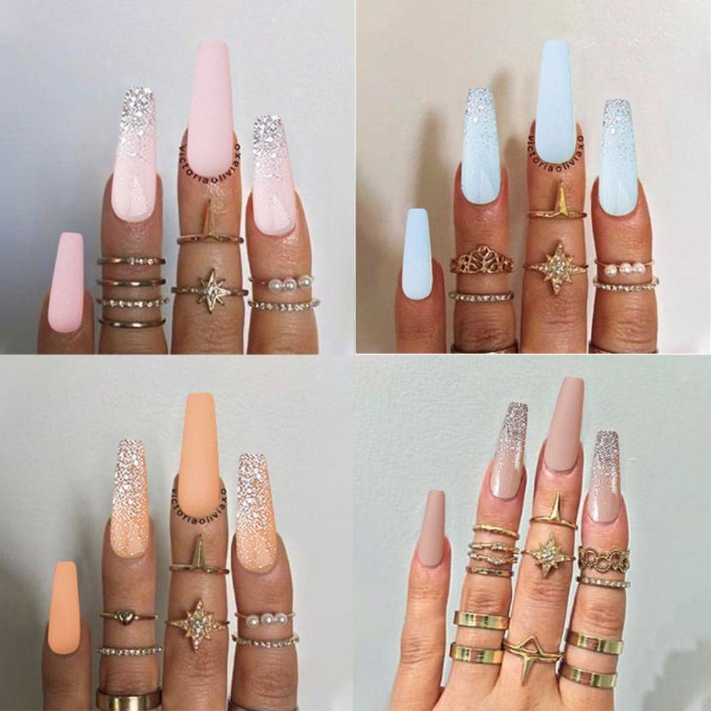 XIANTIN Bộ 24 Móng Tay Giả Che Phủ Toàn Diện Màu Trơn Kiểu Pháp