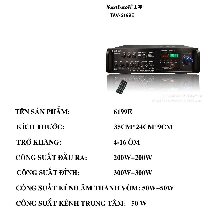 Amply karaoke bluetooth, Âm ly 220V, Amly bluetooth SUNBUCK TAV-6199E 5 kênh cắm loa sub đánh siêu đỉnh