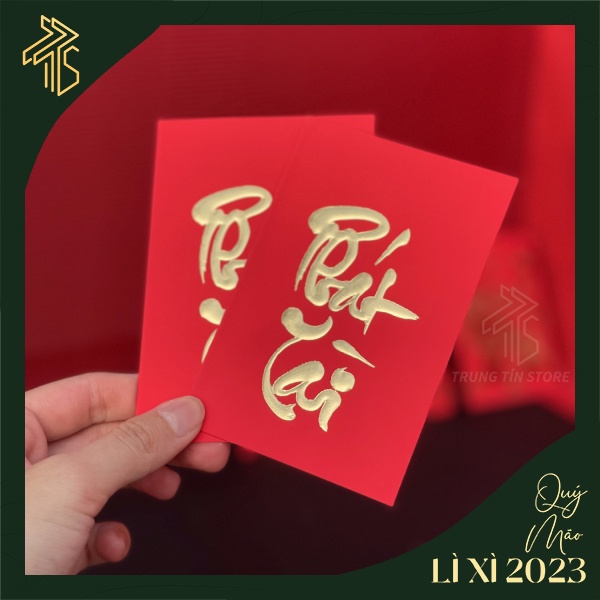 Lixi đỏ phù hợp cho lì xì sinh nhật, khai trương shop, cửa hàng chữ Phát Tài phong cách thư pháp ép kim, dập nổi 3D