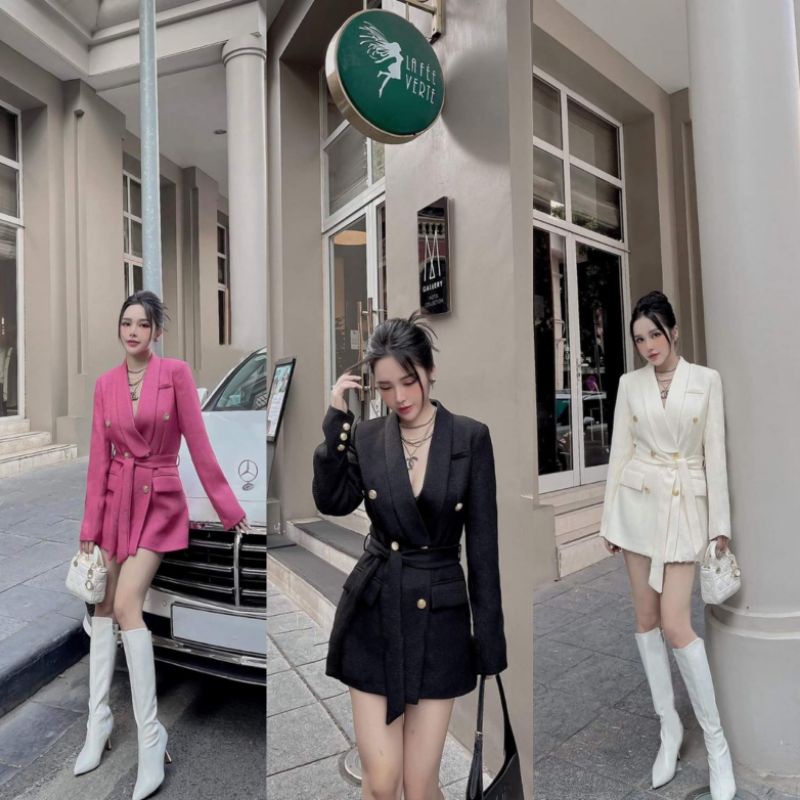 Áo Blazer Nữ Ms.3061 Áo Vest Sáu Khuy Đính Cúc Đồng Chất Dạ, Bên Trong Lót lụa Kèm Đai