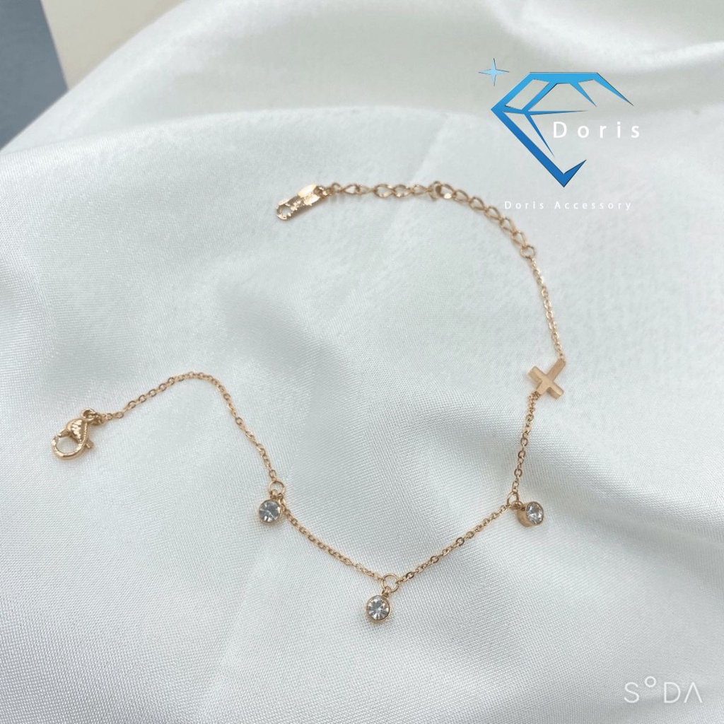 Lắc chân nữ Doris titan ba viên đá Rose Gold O1-208