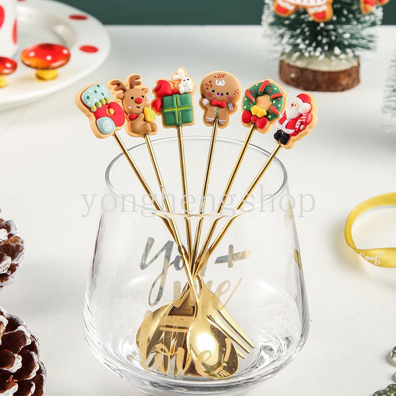 Muỗng Cà Phê / Ăn Kem / Muỗng / Nĩa Bằng Thép Không Gỉ Trang Trí Giáng Sinh