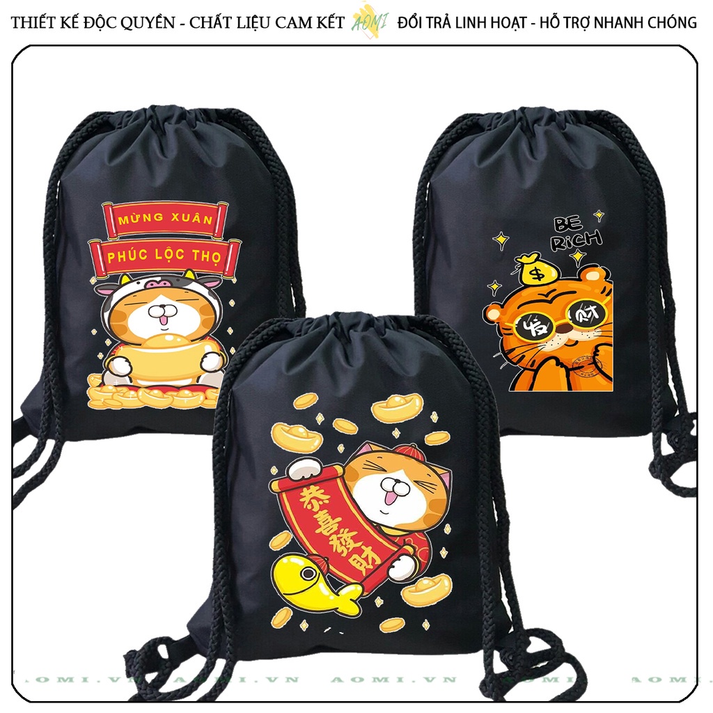 BALO MINI TẾT NĂM MỚI 2023 QUÝ MÃOMÈO DÂY RÚT ĐEO VAI 33x38cm NHỎ XINH UNISEX CHẤT CANVAS CUTE TIỆN ÍCH DU LỊCH